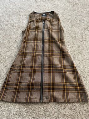 Vintage Valfre’ Plaid Zip-Front Sleeveless mini Dress in Brown and Mustard M